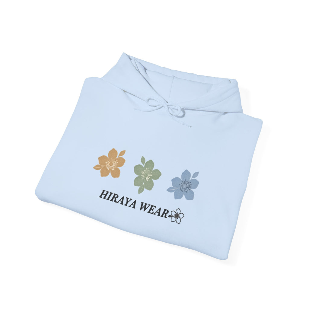 Minimal Floral Logo Hoodie — HIRAYA WEAR Cozy White Pullover