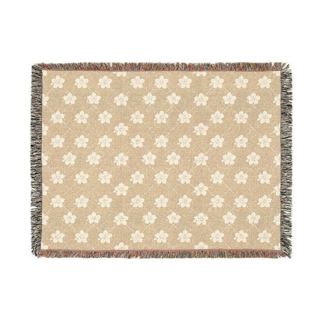 Floral Woven Blanket — Warm Beige 🟤 Throw