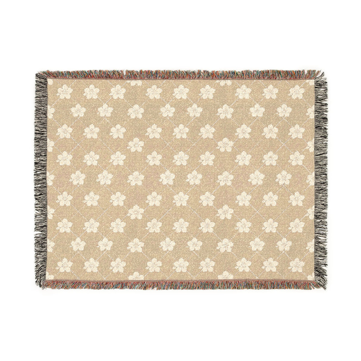 Floral Woven Blanket — Warm Beige 🟤 Throw
