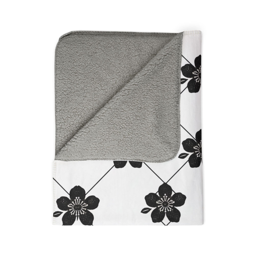 Black & White (Light) 🤍 Floral Fleece Sherpa Blanket Throw