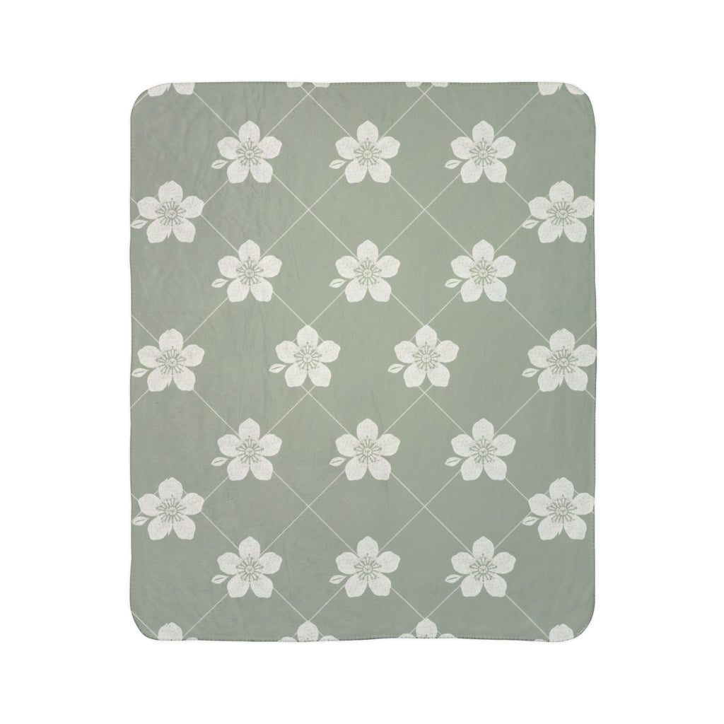 Sage Green 🌿 Floral Fleece Sherpa Blanket Throw