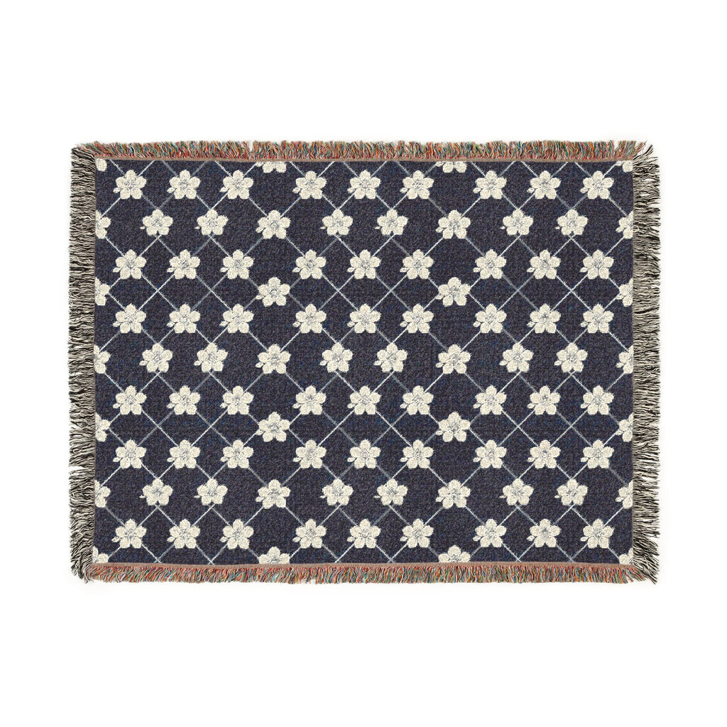 Floral Woven Blanket — Navy Blue 🌊 Throw