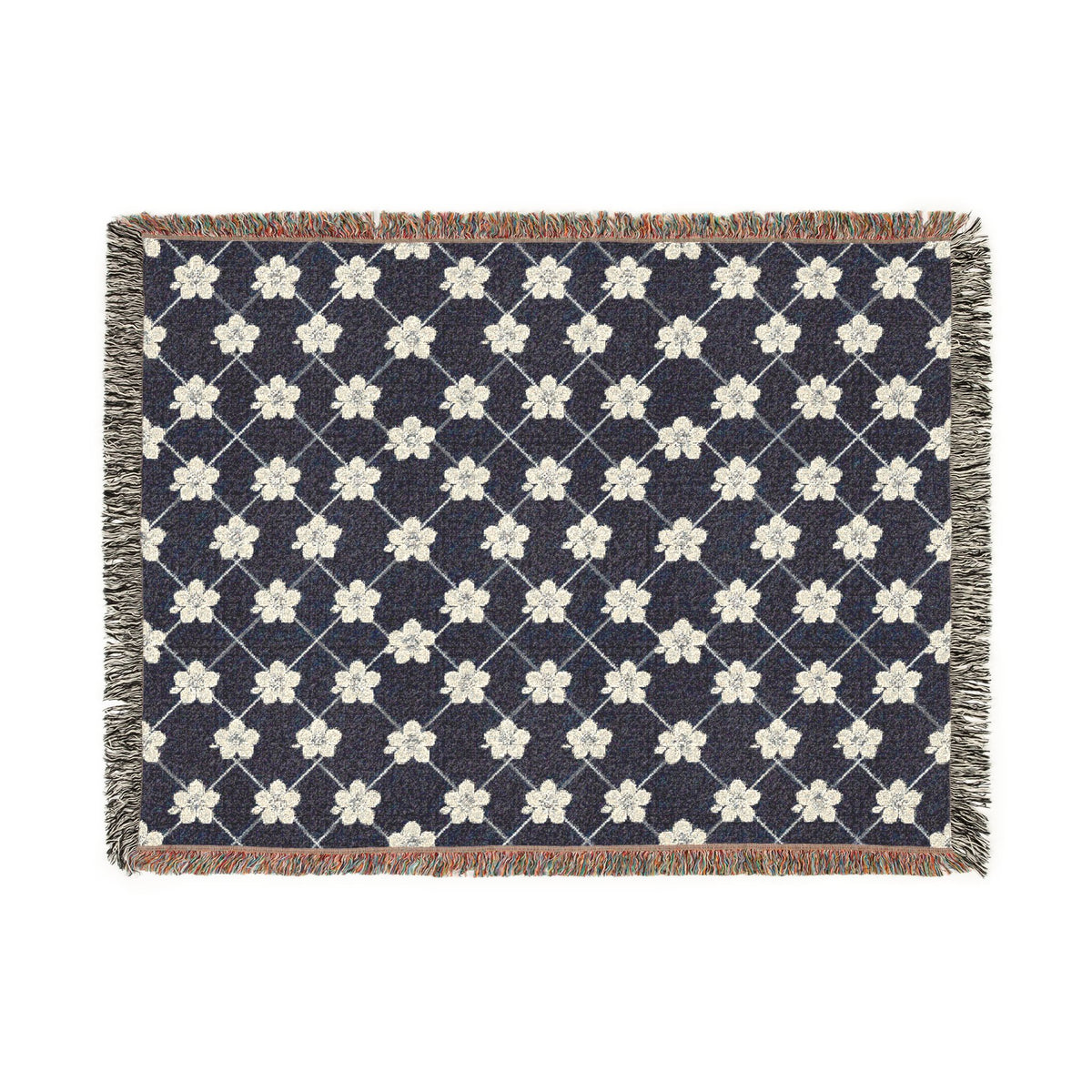 Floral Woven Blanket — Navy Blue 🌊 Throw