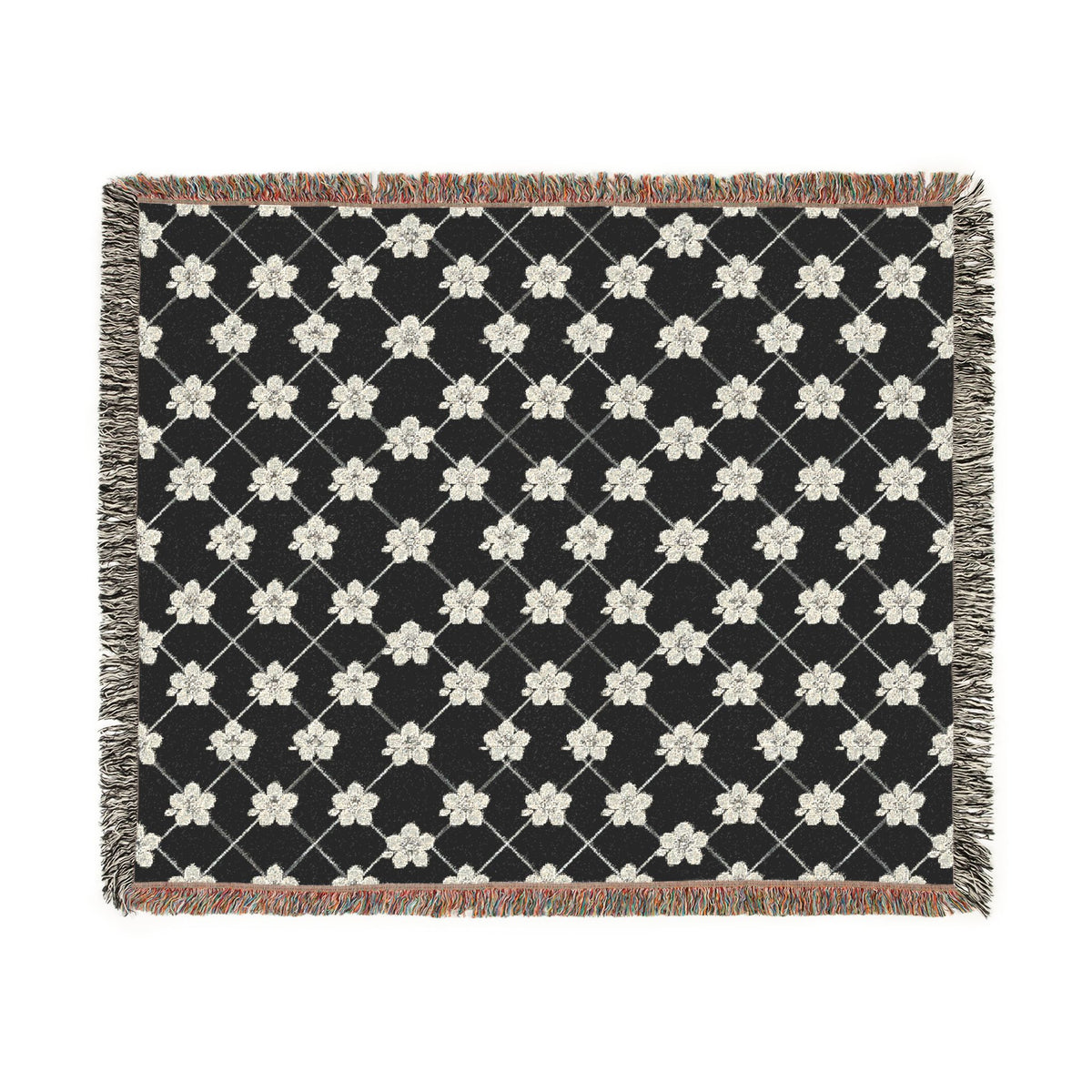 Floral Woven Blanket — Black & White (Dark) 🖤 Throw