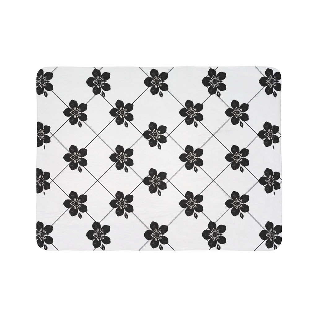 Black & White (Light) 🤍 Floral Fleece Sherpa Blanket Throw