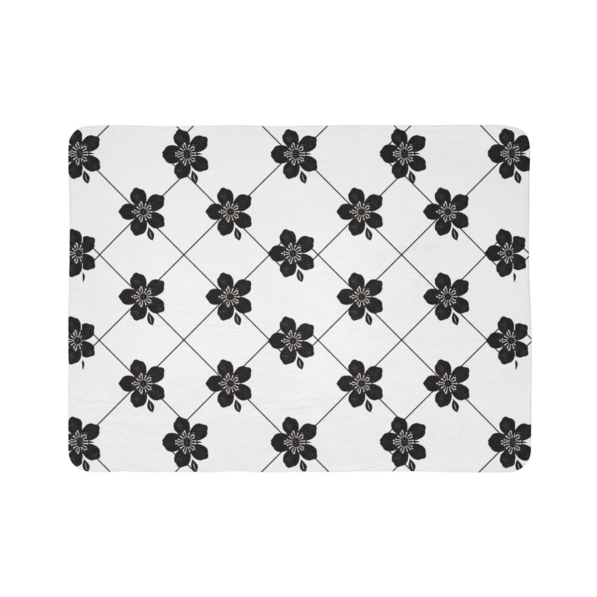 Black & White (Light) 🤍 Floral Fleece Sherpa Blanket Throw