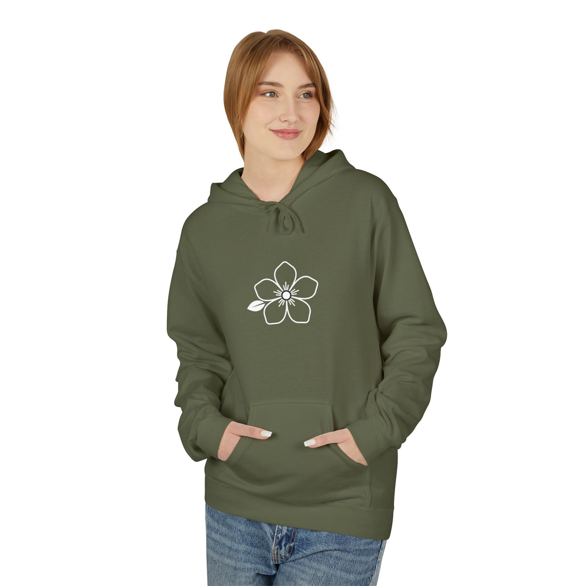 Minimal Hiraya Wear Logo Floral Hoodie – Monochrome Line Art Pullover