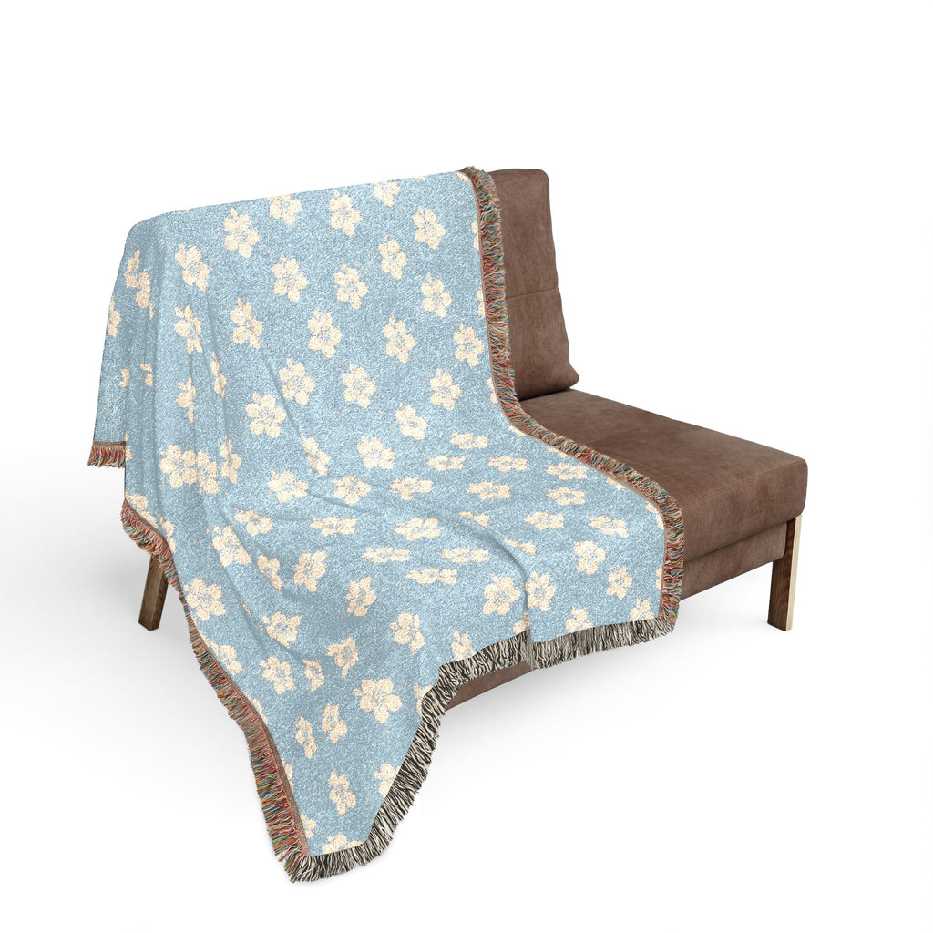 Floral Woven Blanket — Powder Blue☁️ Throw