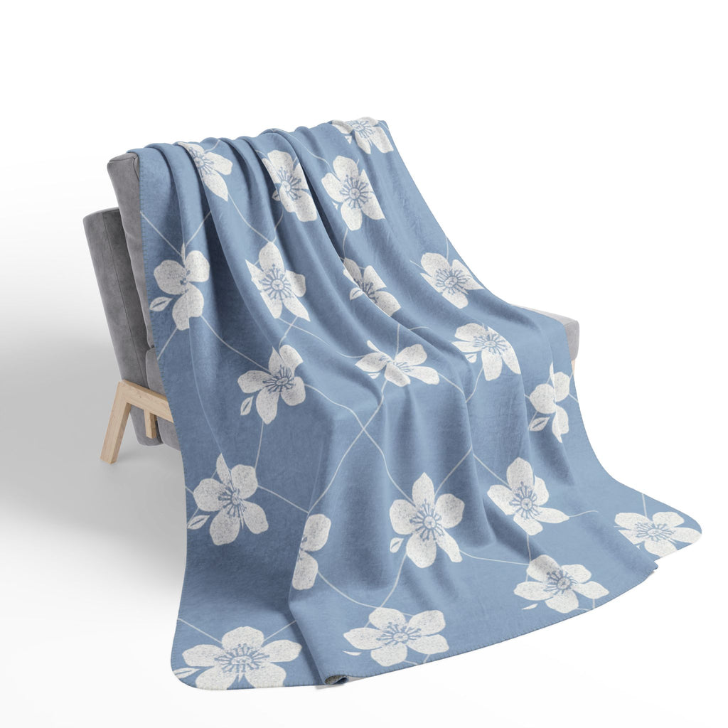 Powder Blue☁️ Floral Fleece Sherpa Blanket Throw