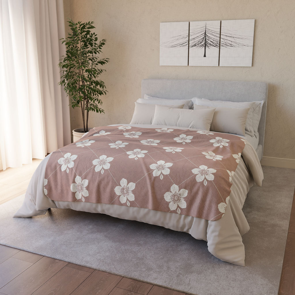 Dusty Blush Pink 🌸 Floral Fleece Sherpa Blanket Throw
