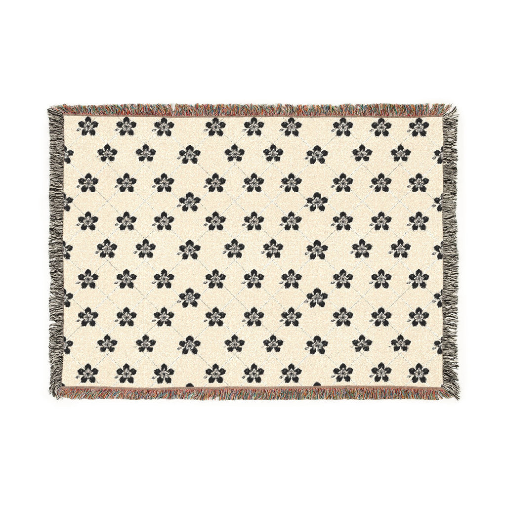 Floral Woven Blanket — Black & White (Light) 🤍 Throw