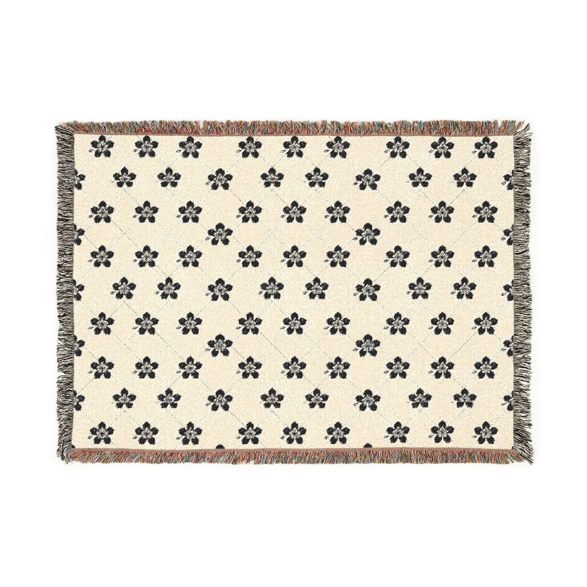 Floral Woven Blanket — Black & White (Light) 🤍 Throw