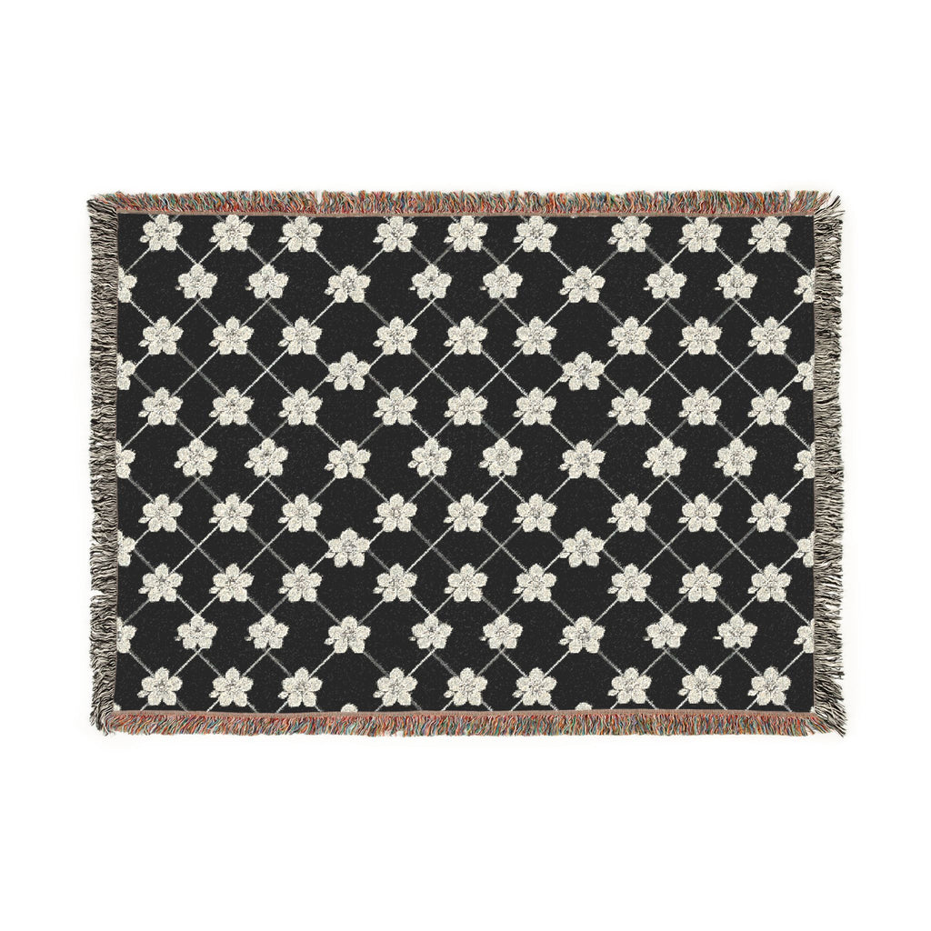 Floral Woven Blanket — Black & White (Dark) 🖤 Throw
