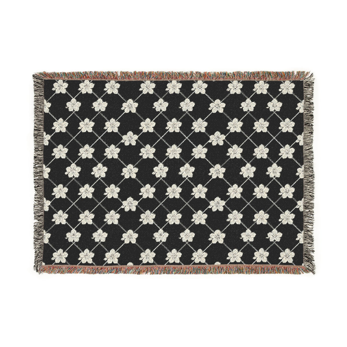 Floral Woven Blanket — Black & White (Dark) 🖤 Throw