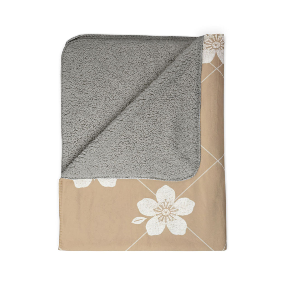 Warm Beige 🟤 Floral Fleece Sherpa Blanket Throw