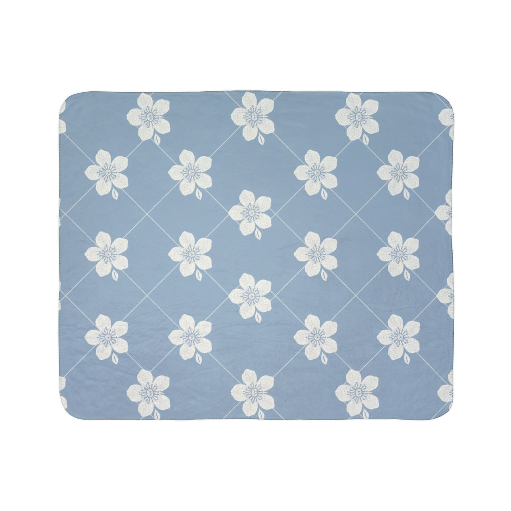Powder Blue☁️ Floral Fleece Sherpa Blanket Throw