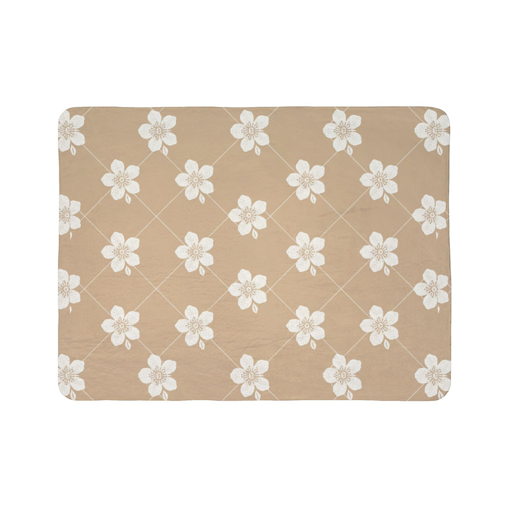 Warm Beige 🟤 Floral Fleece Sherpa Blanket Throw