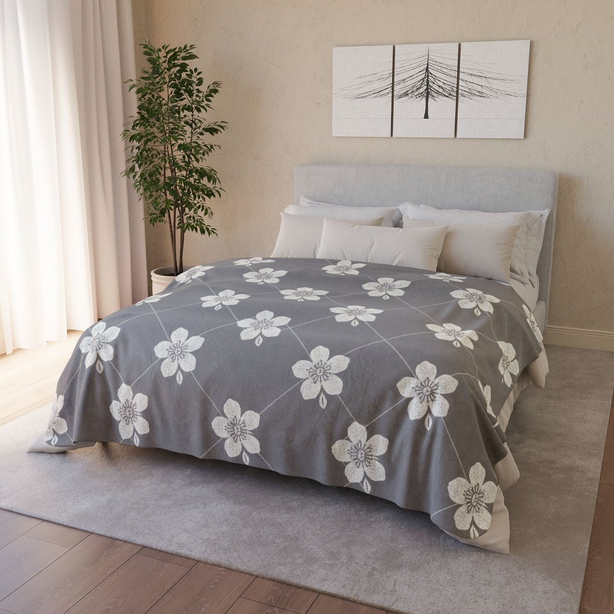 Cool Gray 🩶 Floral Fleece Sherpa Blanket Throw