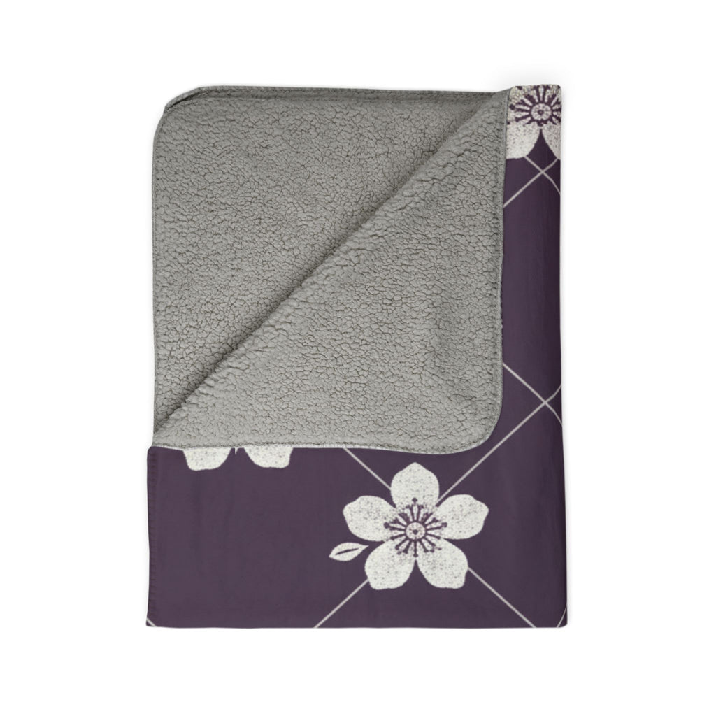 Deep Plum 🍇 Floral Fleece Sherpa Blanket Throw