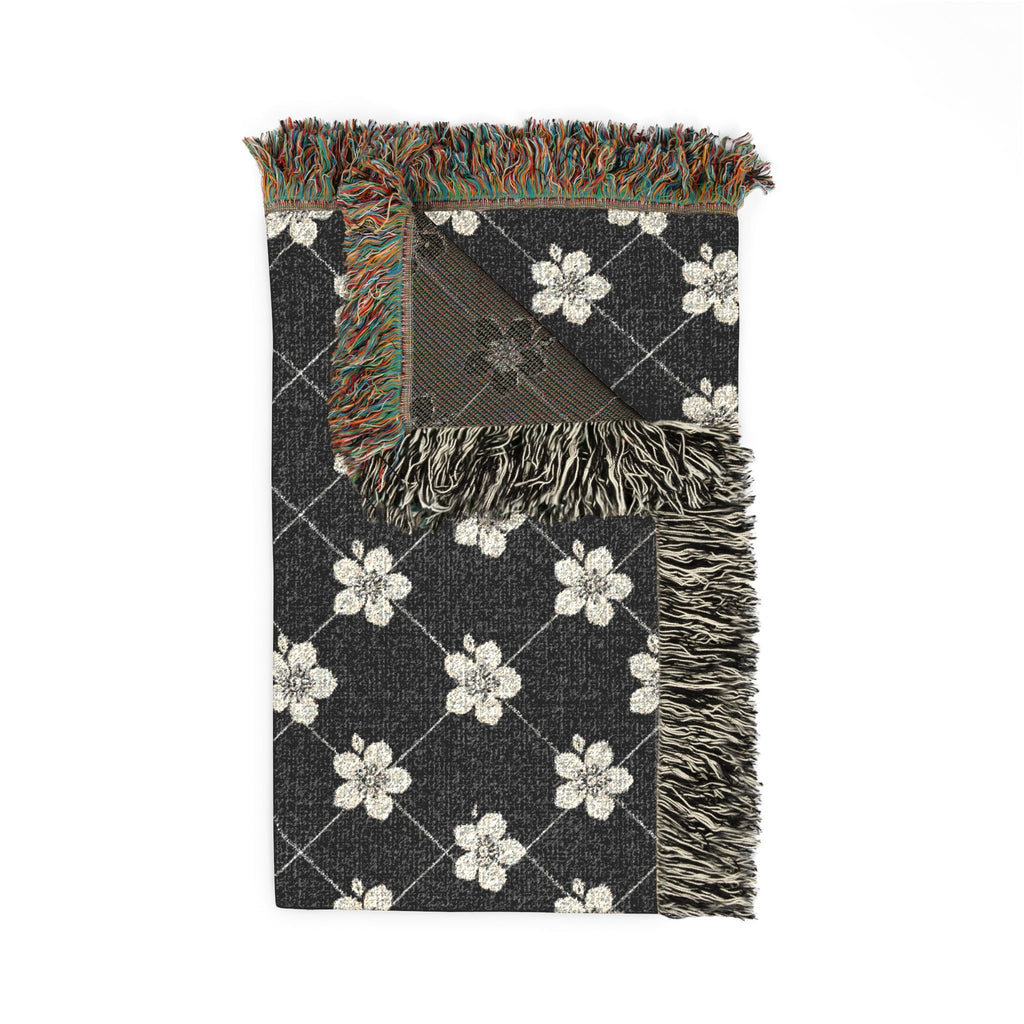 Floral Woven Blanket — Black & White (Dark) 🖤 Throw