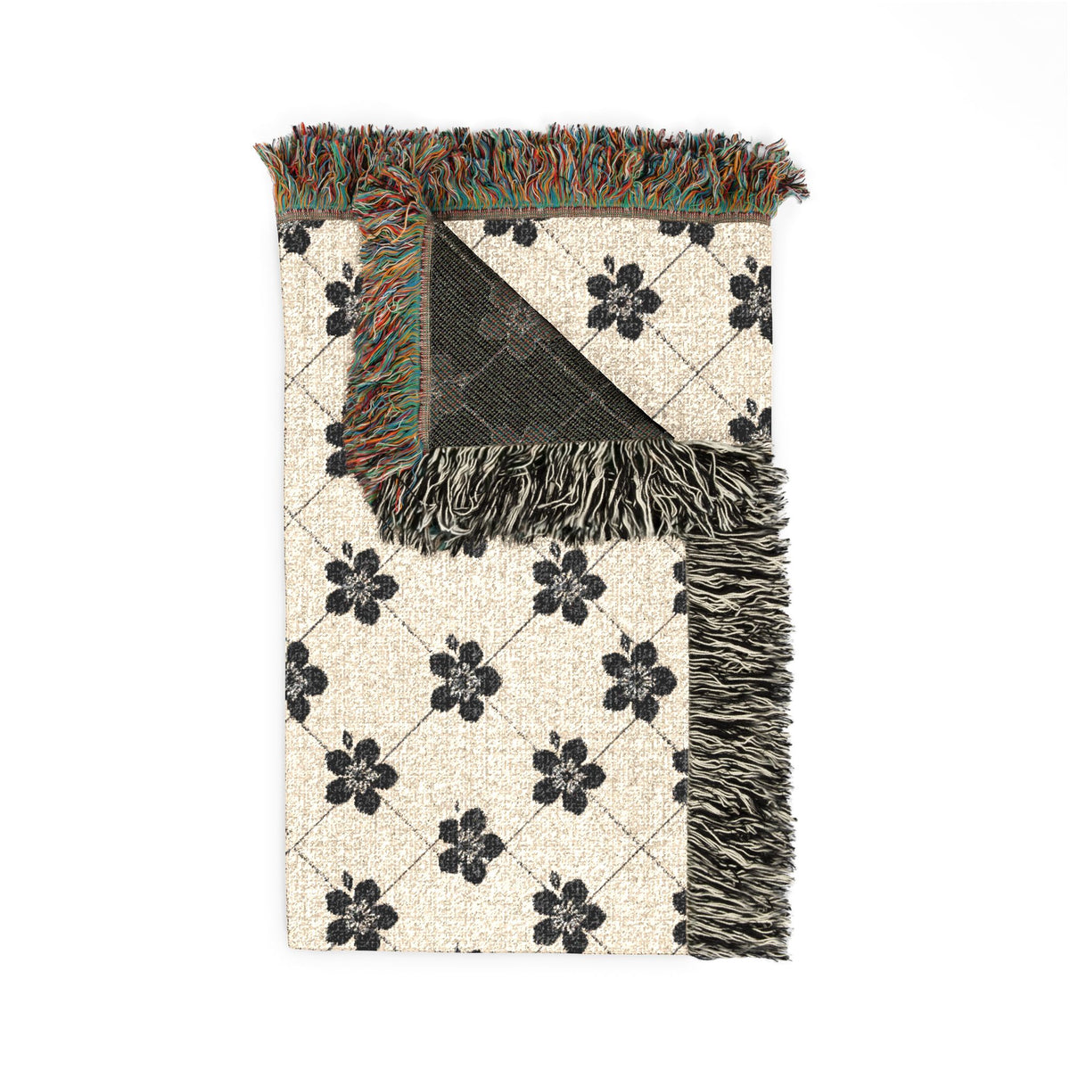 Floral Woven Blanket — Black & White (Light) 🤍 Throw