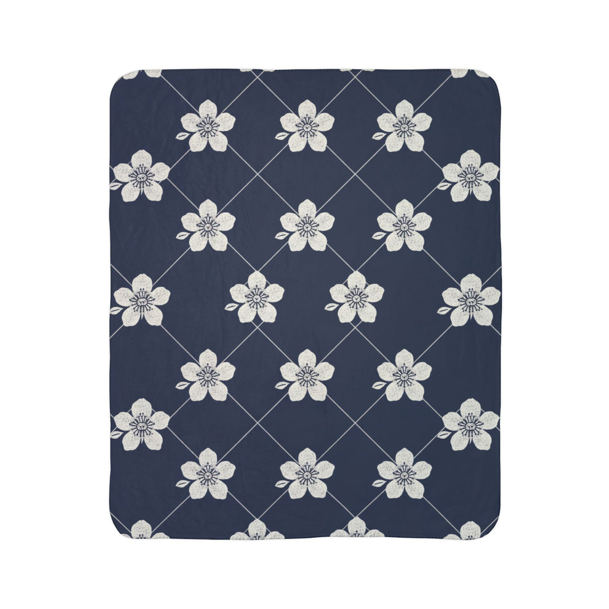 Navy Blue 🌊 Floral Fleece Sherpa Blanket Throw