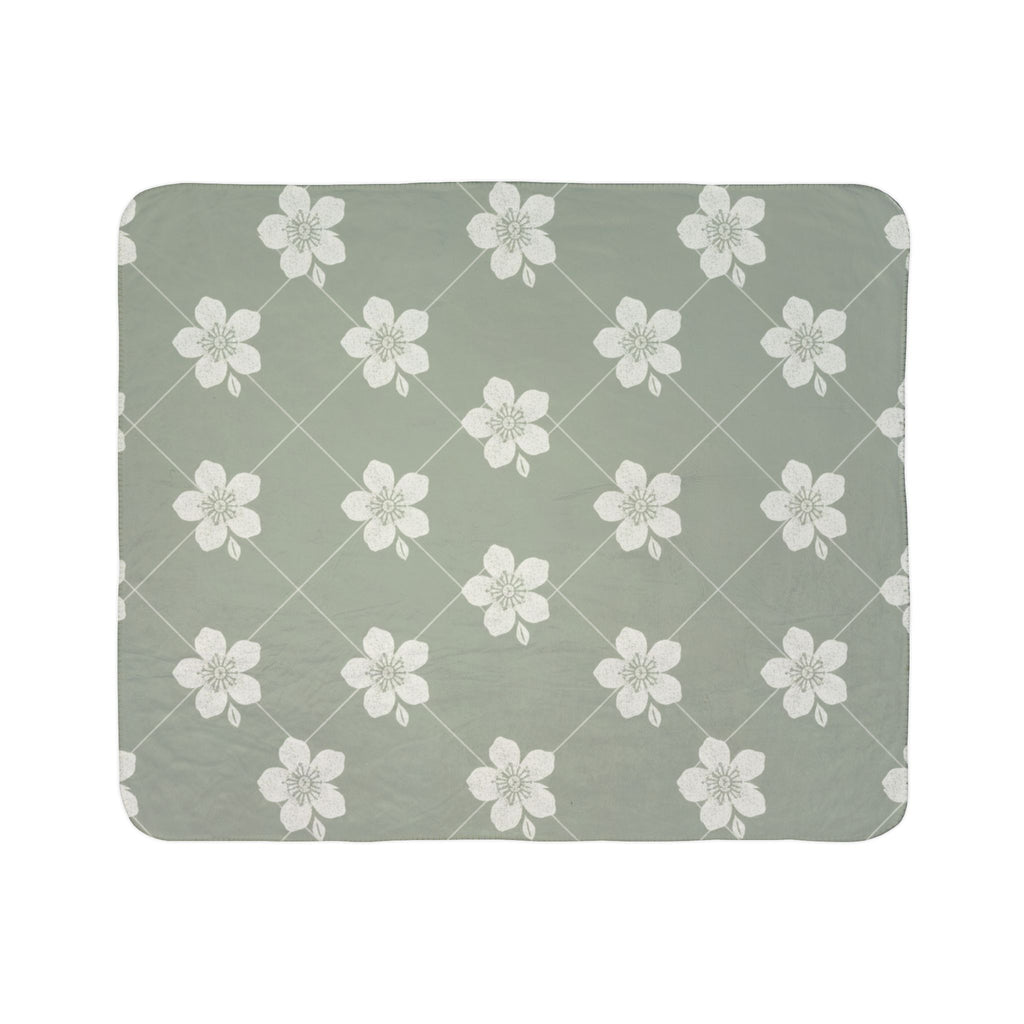 Sage Green 🌿 Floral Fleece Sherpa Blanket Throw
