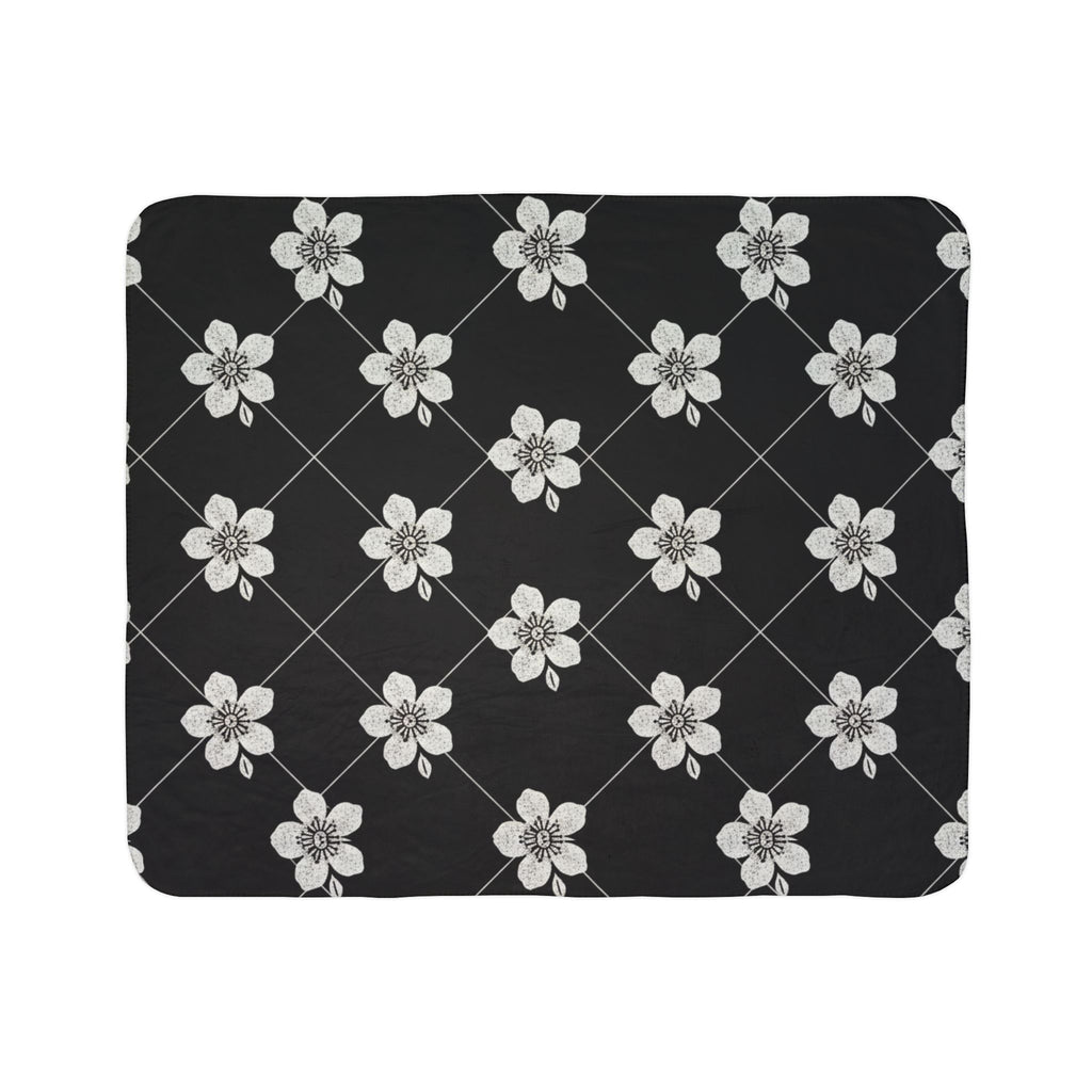 Black & White (Dark) 🖤 Floral Fleece Sherpa Blanket Throw
