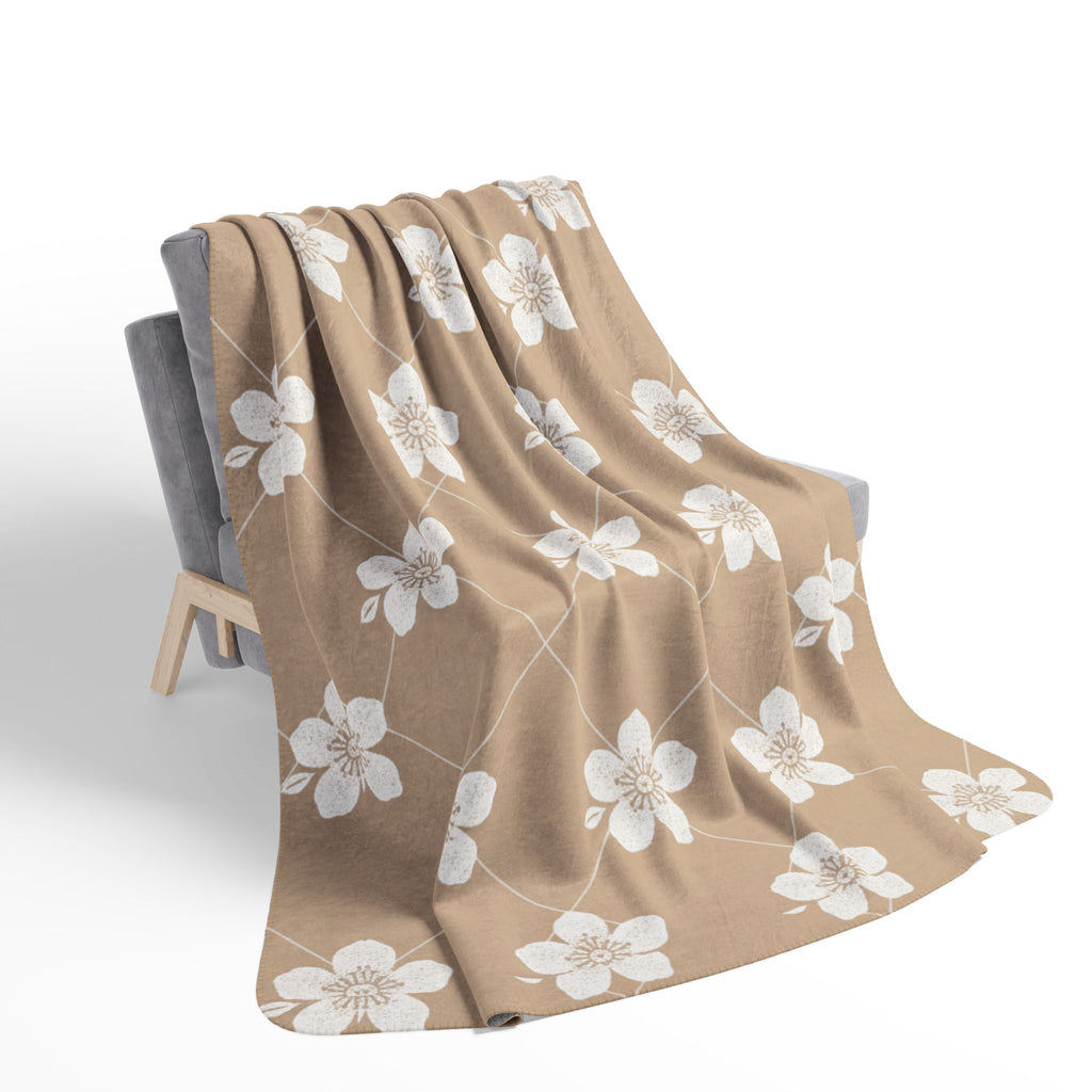 Warm Beige 🟤 Floral Fleece Sherpa Blanket Throw
