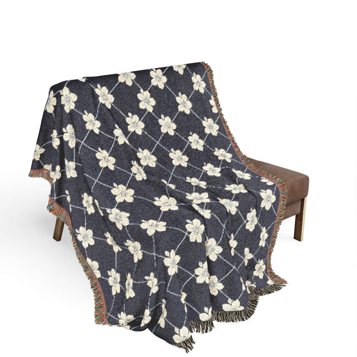 Floral Woven Blanket — Navy Blue 🌊 Throw