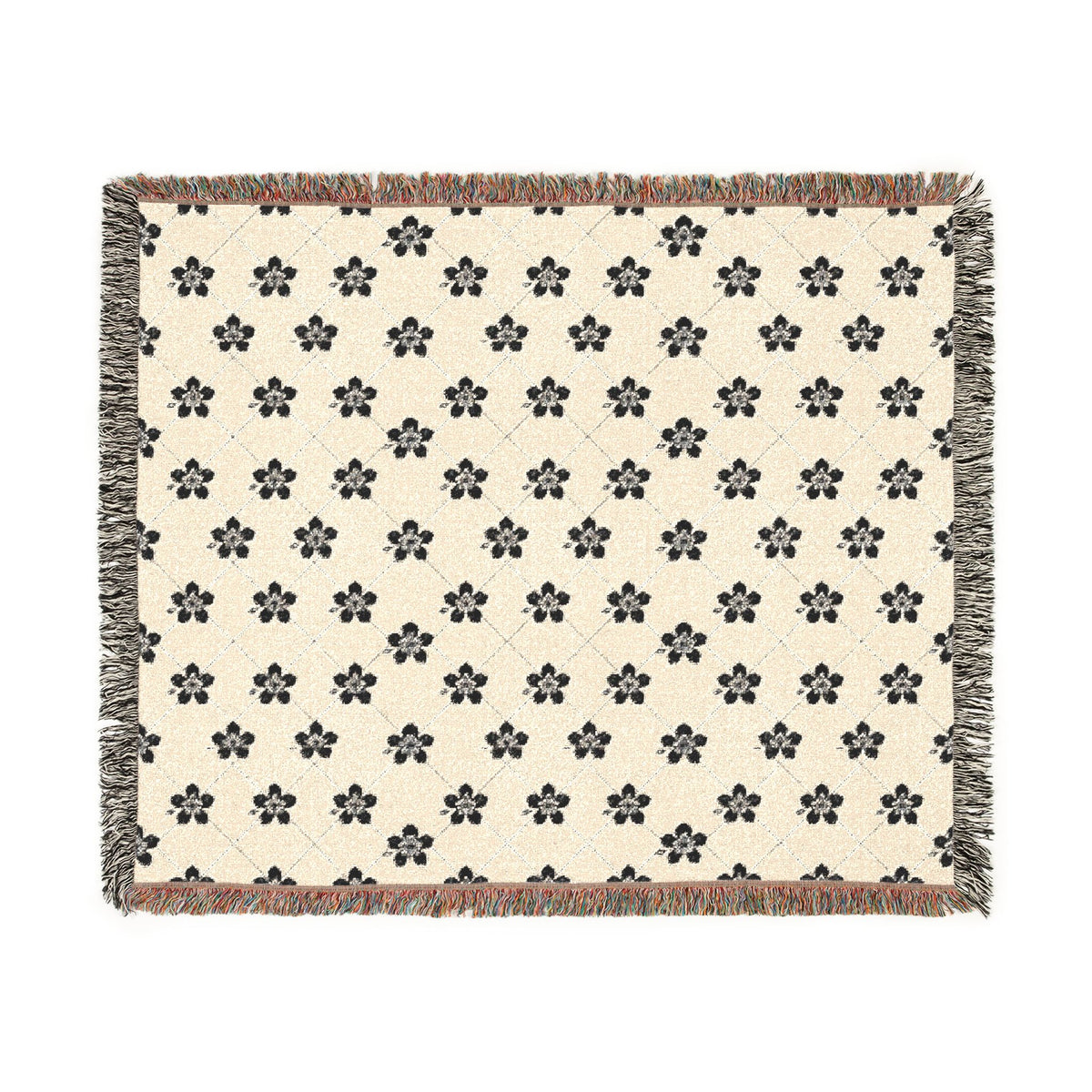 Floral Woven Blanket — Black & White (Light) 🤍 Throw