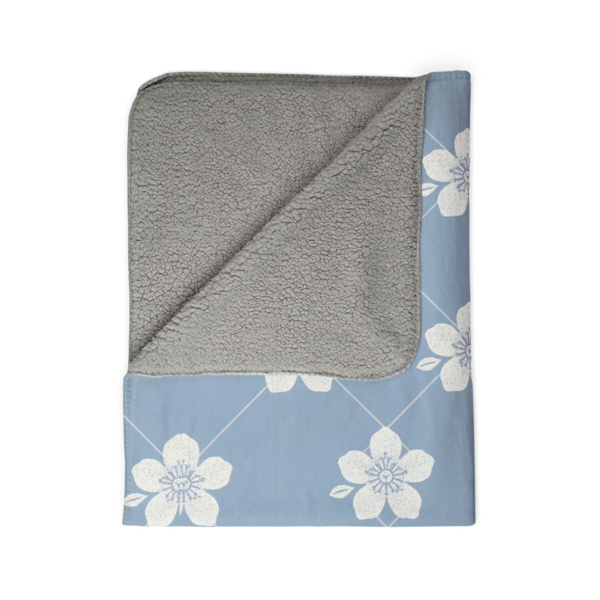 Powder Blue☁️ Floral Fleece Sherpa Blanket Throw