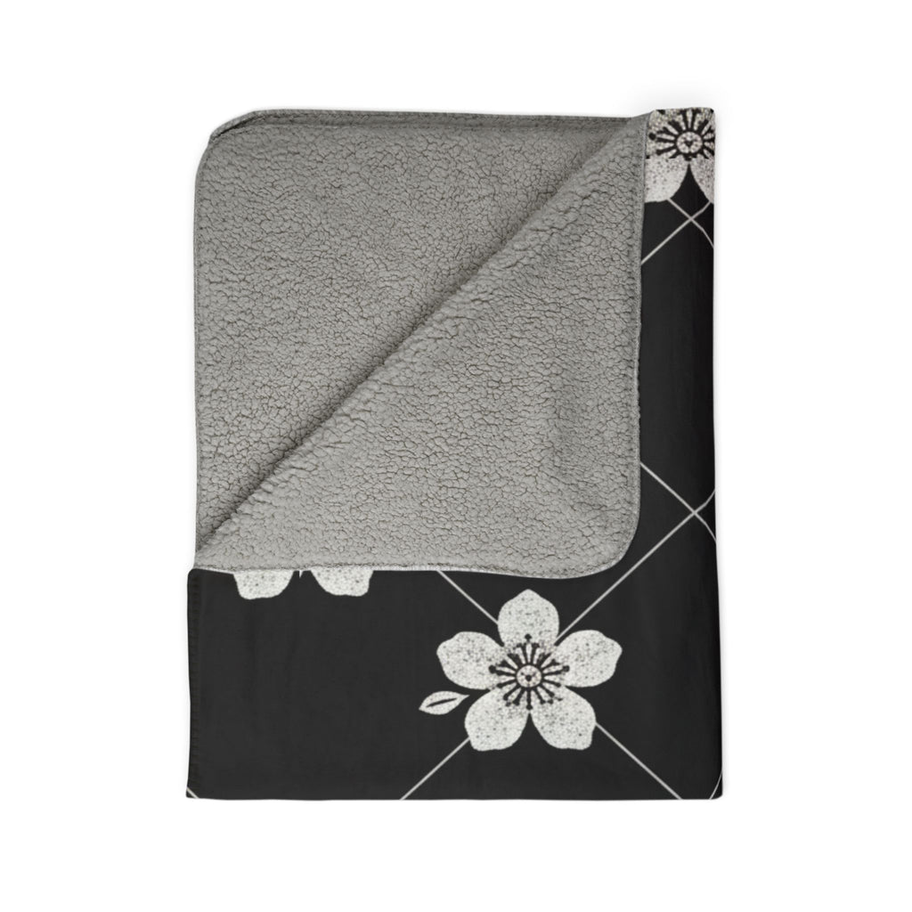 Black & White (Dark) 🖤 Floral Fleece Sherpa Blanket Throw