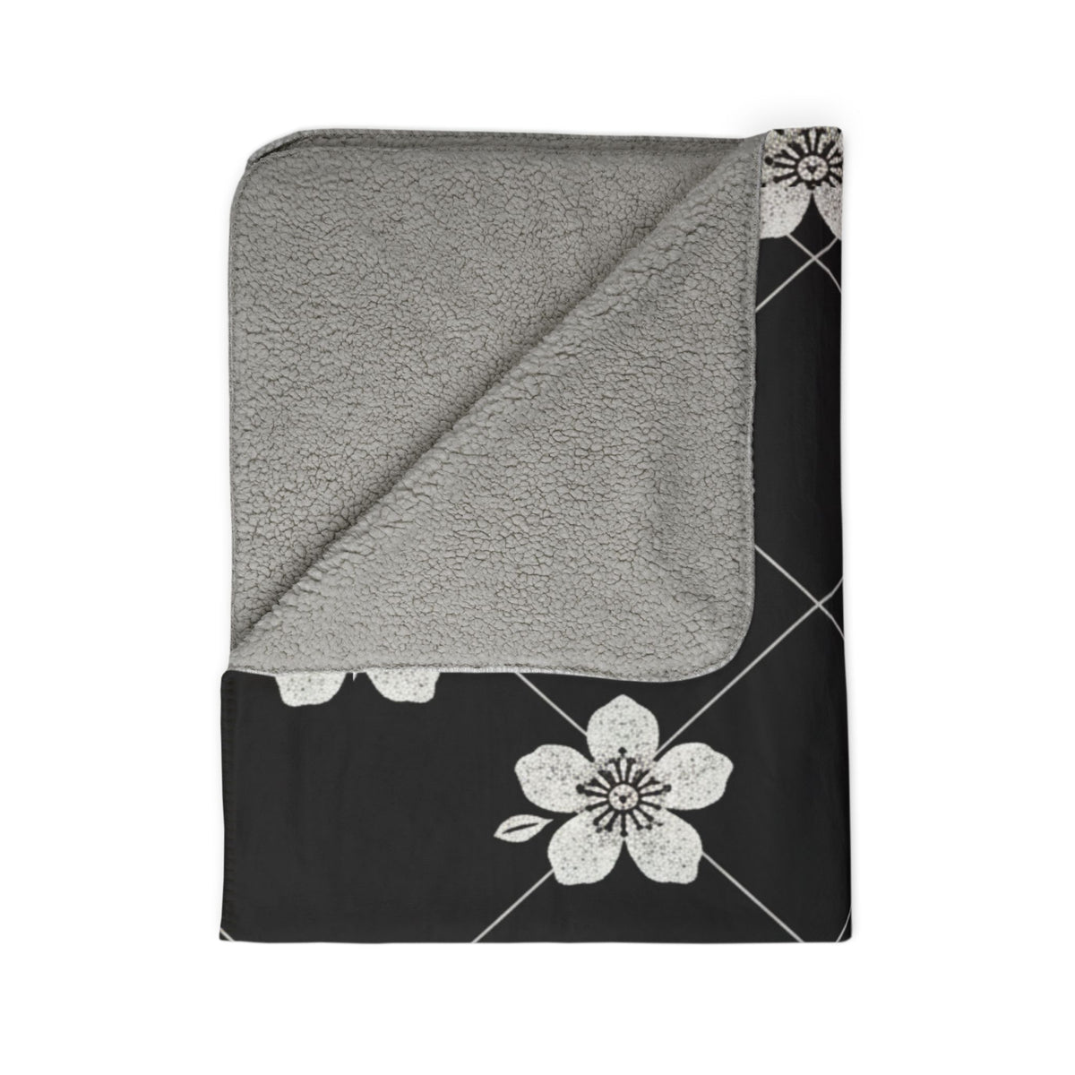 Black & White (Dark) 🖤 Floral Fleece Sherpa Blanket Throw