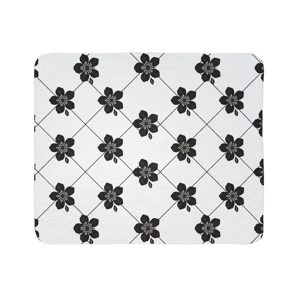 Black & White (Light) 🤍 Floral Fleece Sherpa Blanket Throw