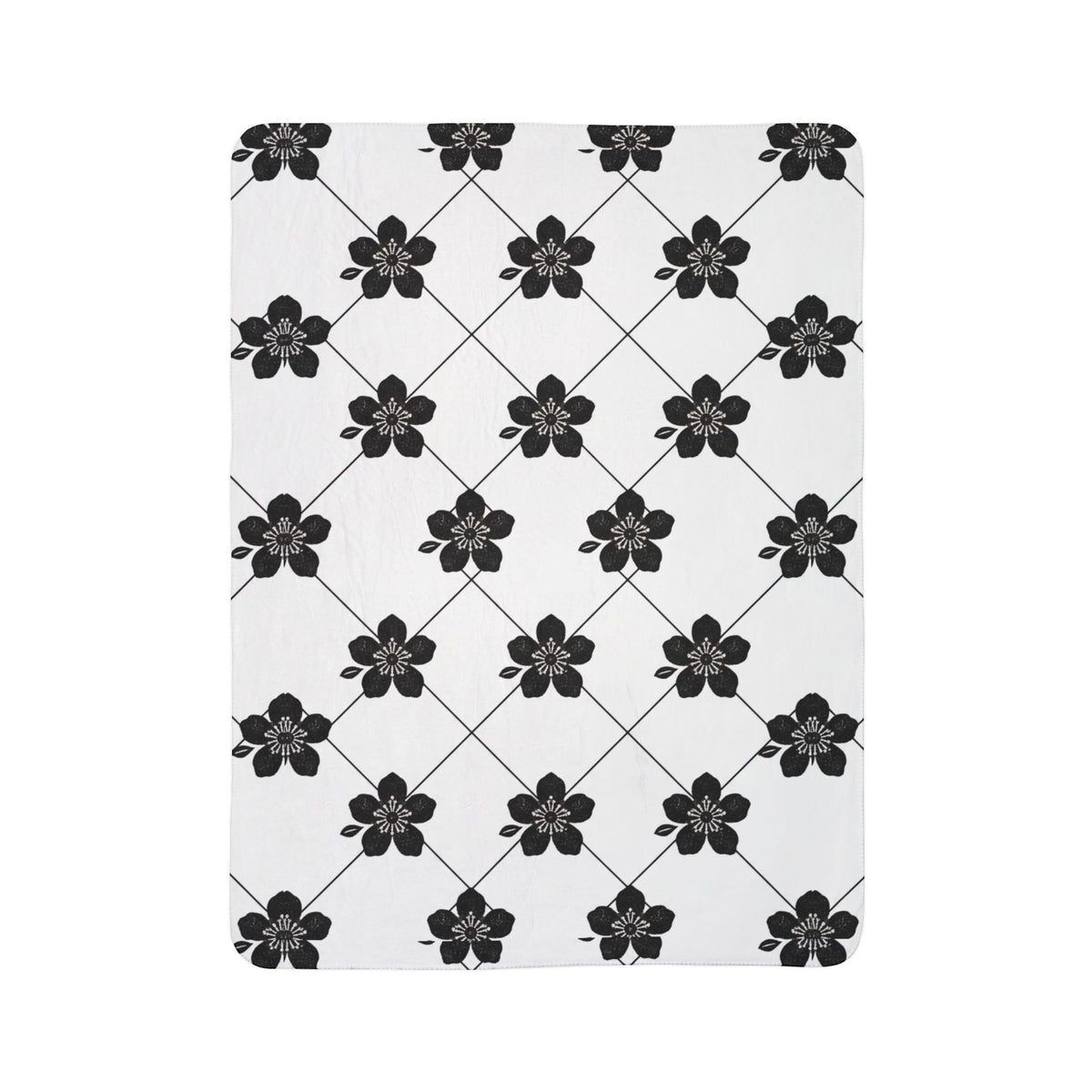 Black & White (Light) 🤍 Floral Fleece Sherpa Blanket Throw