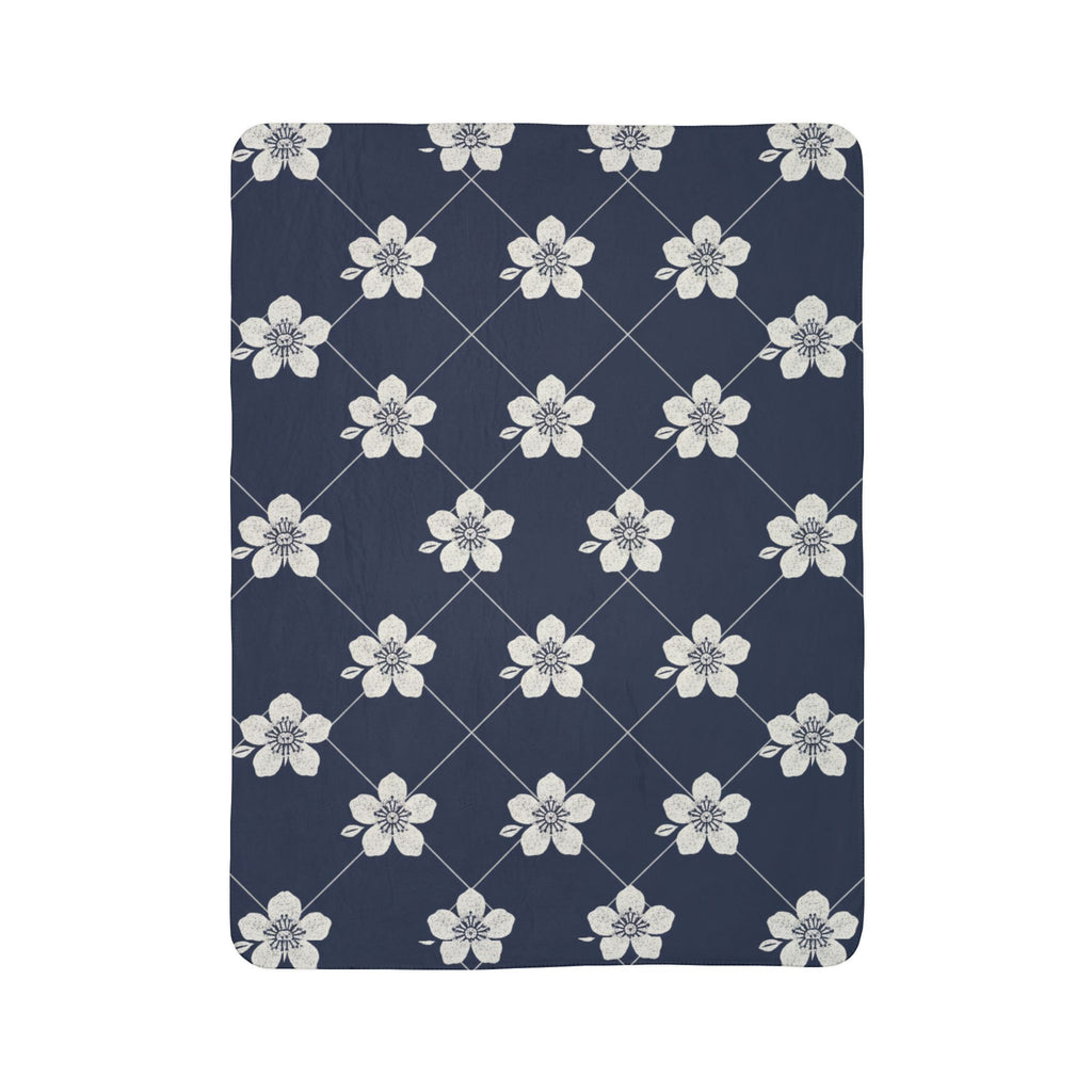 Navy Blue 🌊 Floral Fleece Sherpa Blanket Throw