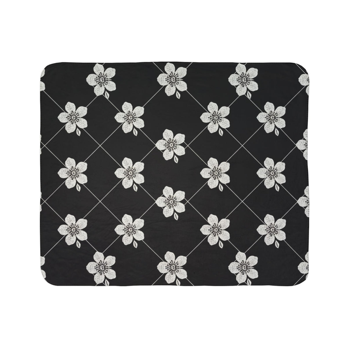 Black & White (Dark) 🖤 Floral Fleece Sherpa Blanket Throw