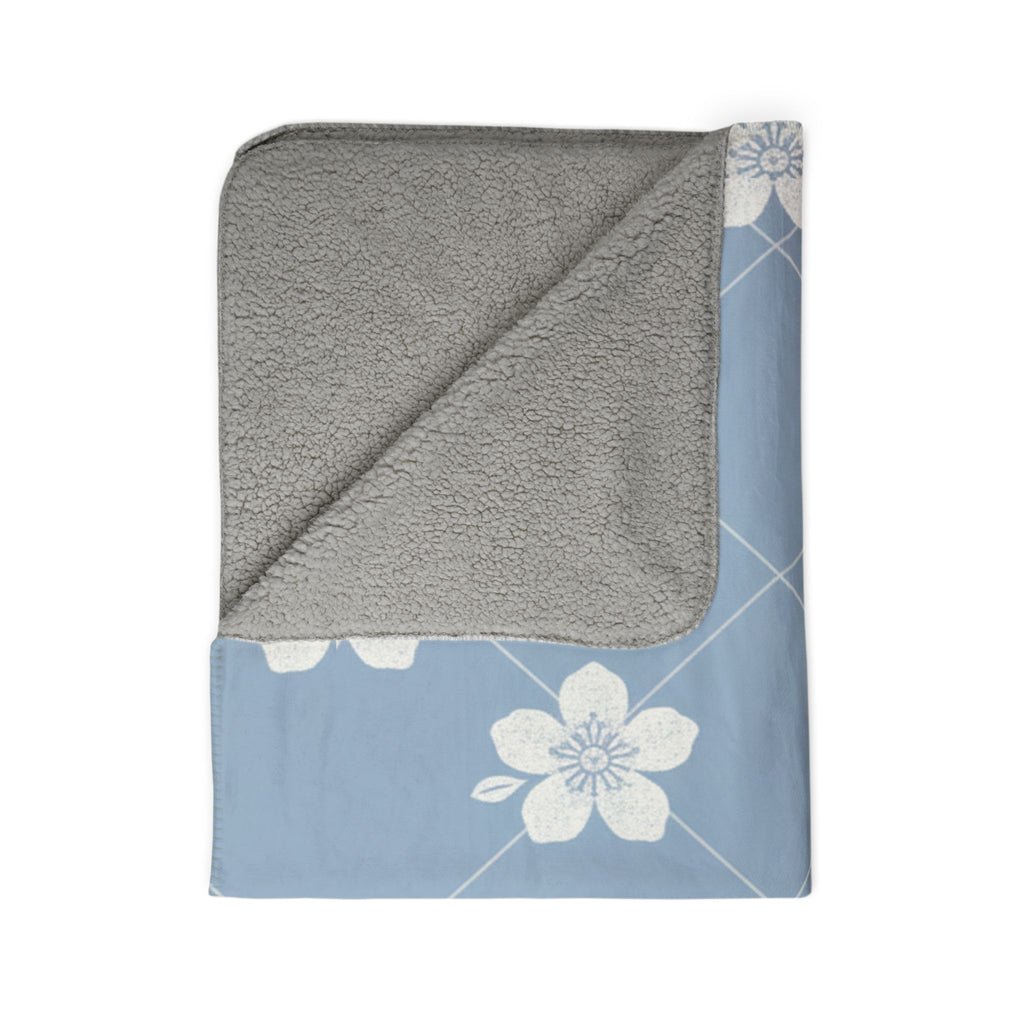 Powder Blue☁️ Floral Fleece Sherpa Blanket Throw