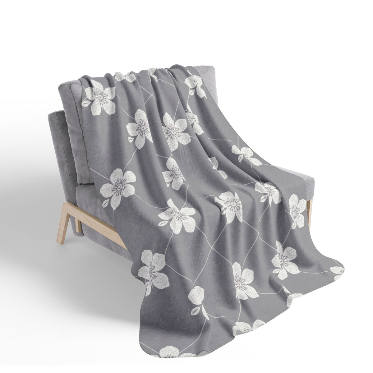 Cool Gray 🩶 Floral Fleece Sherpa Blanket Throw
