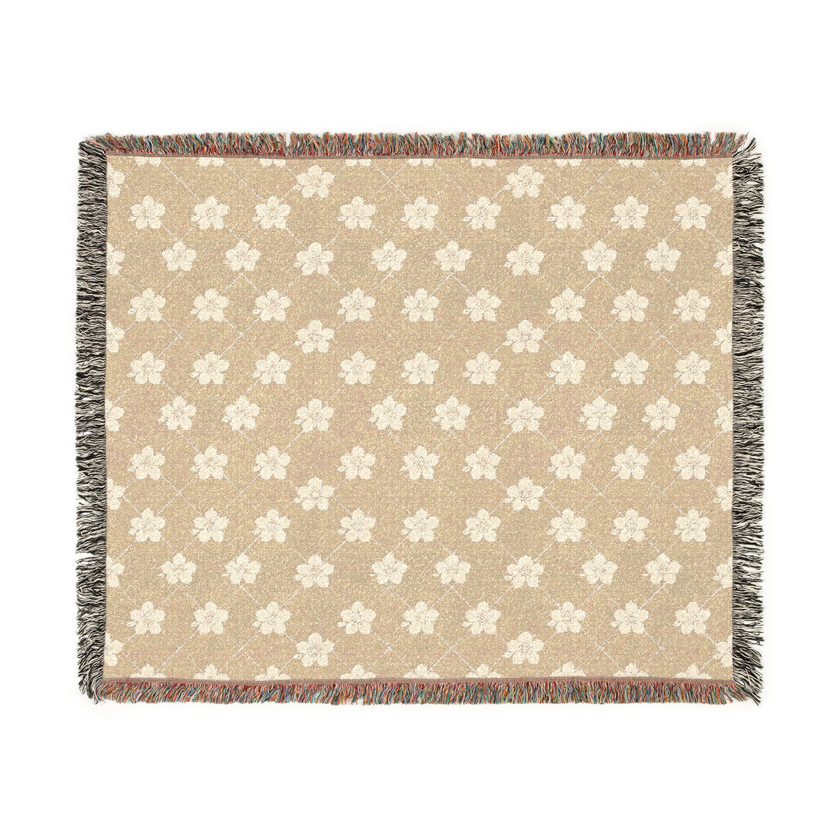 Floral Woven Blanket — Warm Beige 🟤 Throw