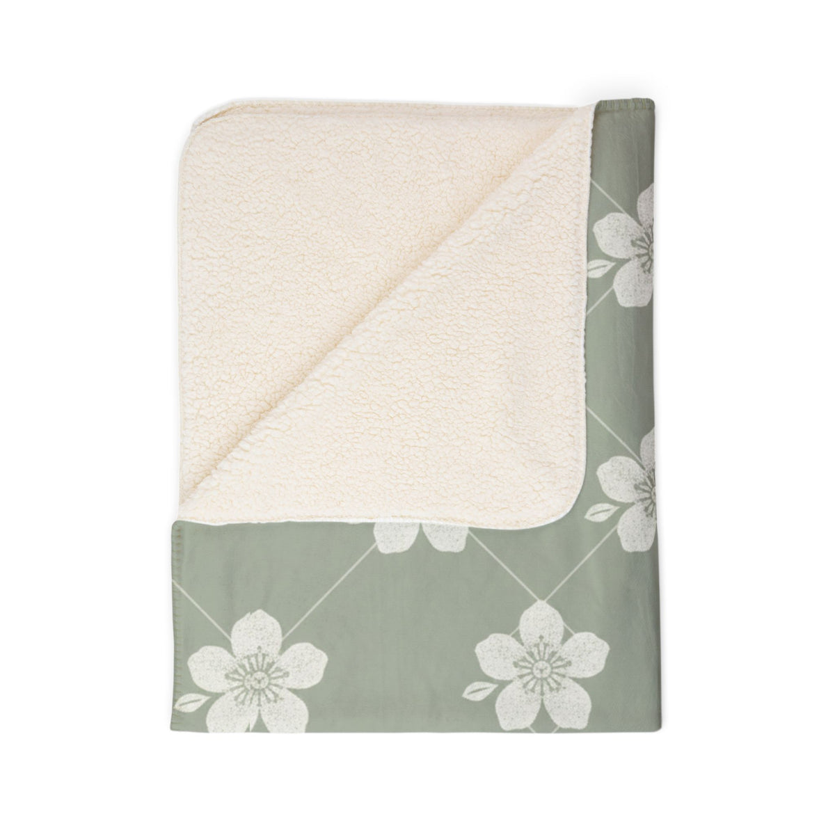 Sage Green 🌿 Floral Fleece Sherpa Blanket Throw