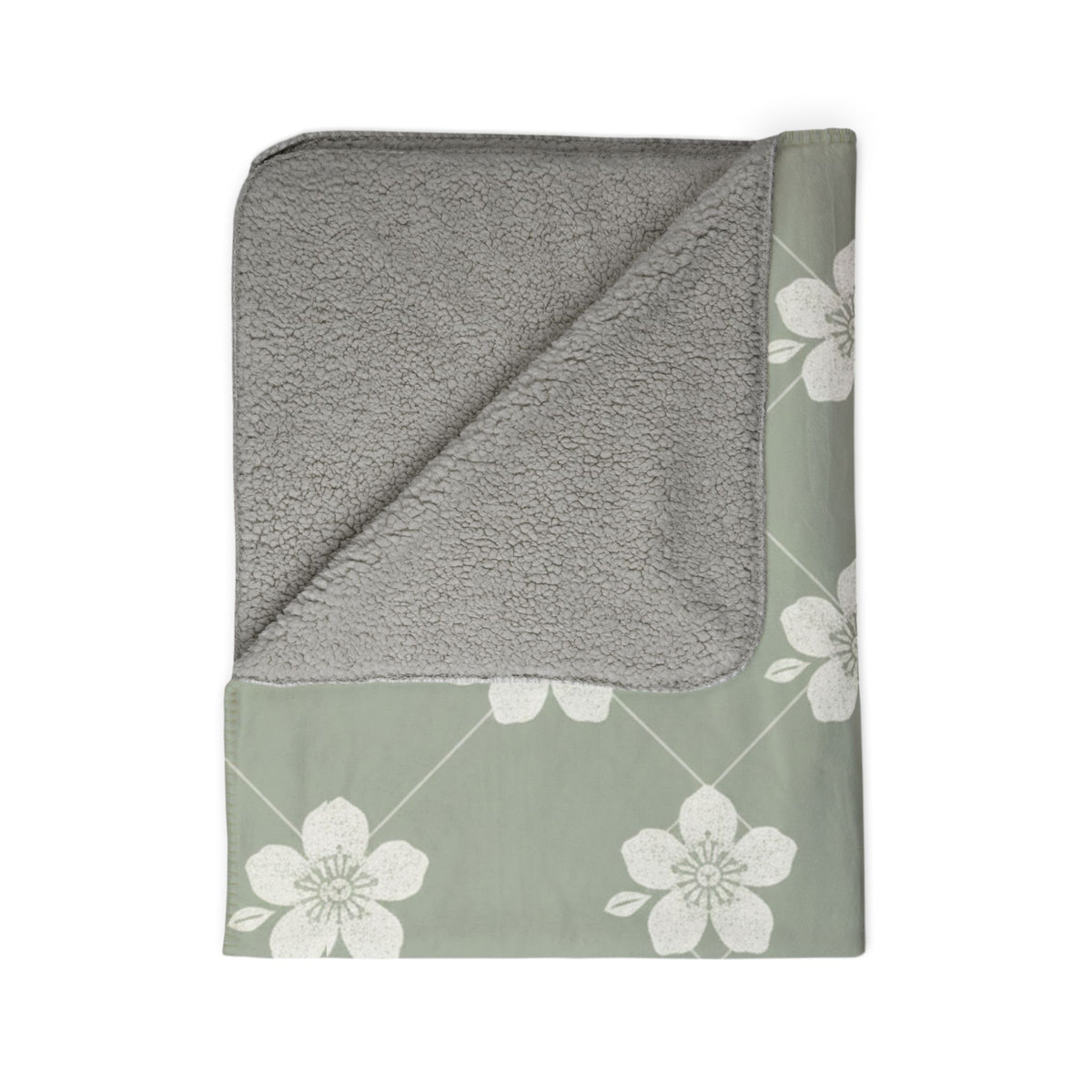 Sage Green 🌿 Floral Fleece Sherpa Blanket Throw