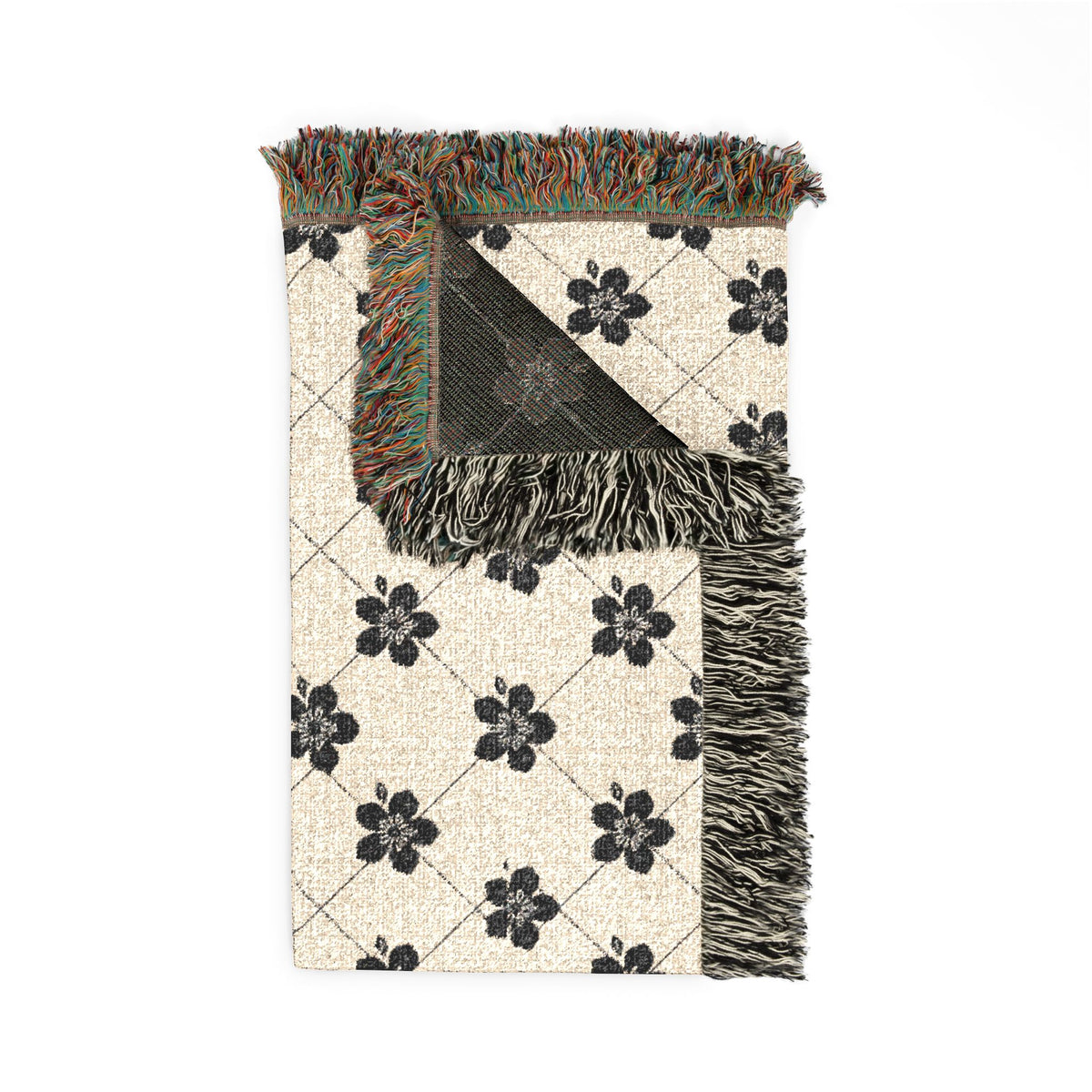 Floral Woven Blanket — Black & White (Light) 🤍 Throw