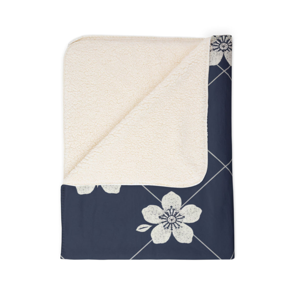 Navy Blue 🌊 Floral Fleece Sherpa Blanket Throw