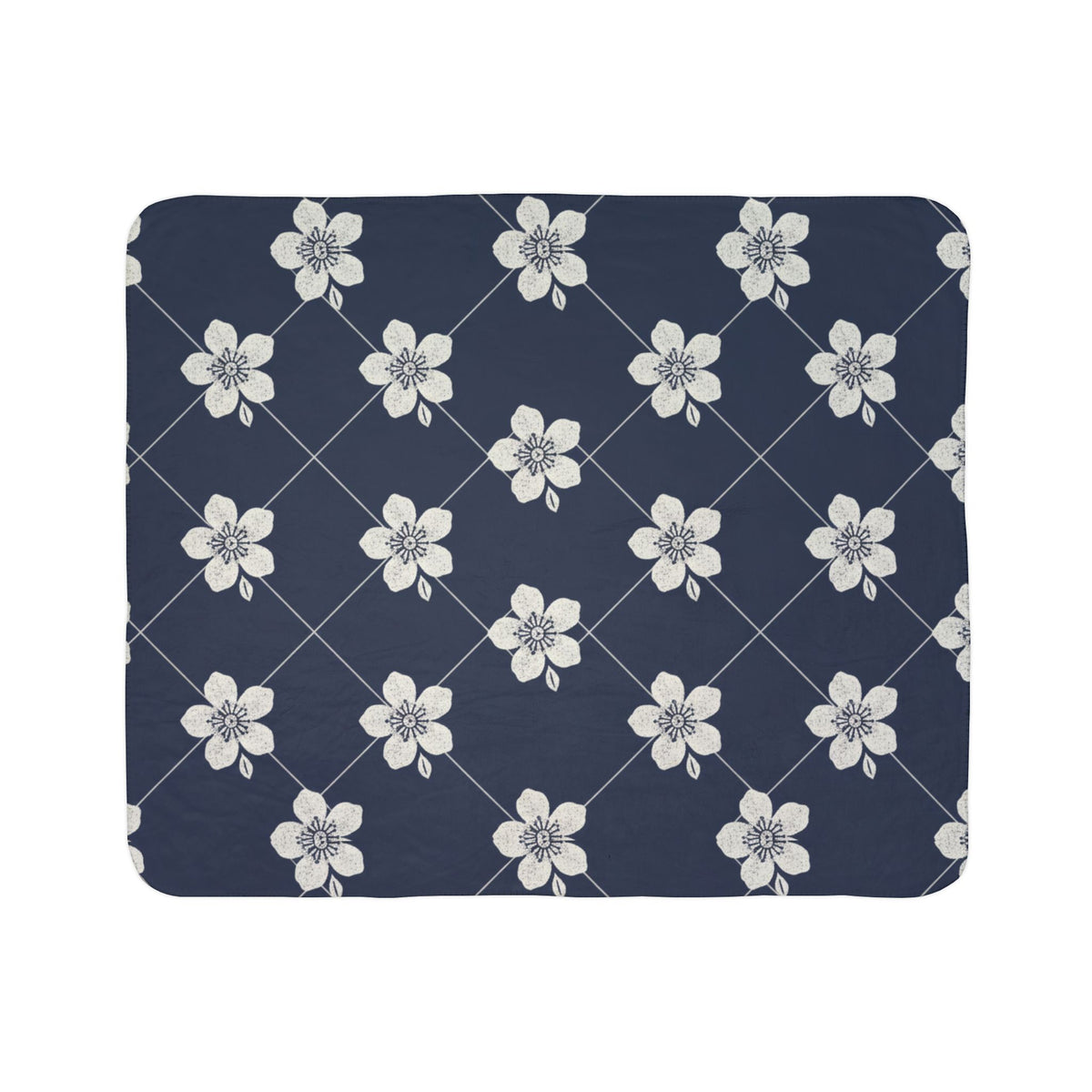 Navy Blue 🌊 Floral Fleece Sherpa Blanket Throw