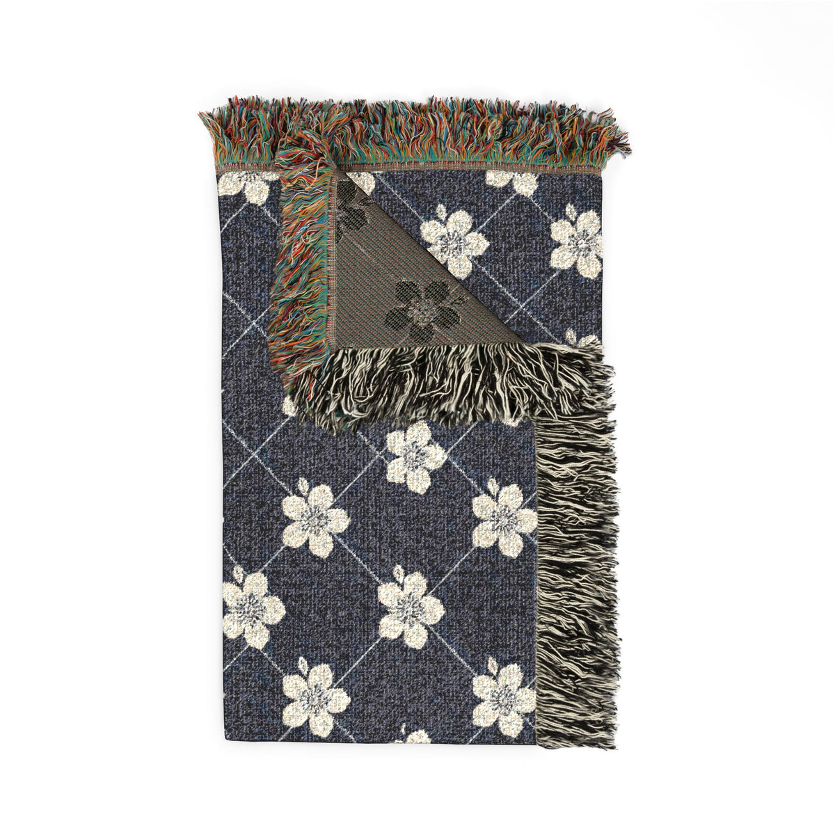 Floral Woven Blanket — Navy Blue 🌊 Throw