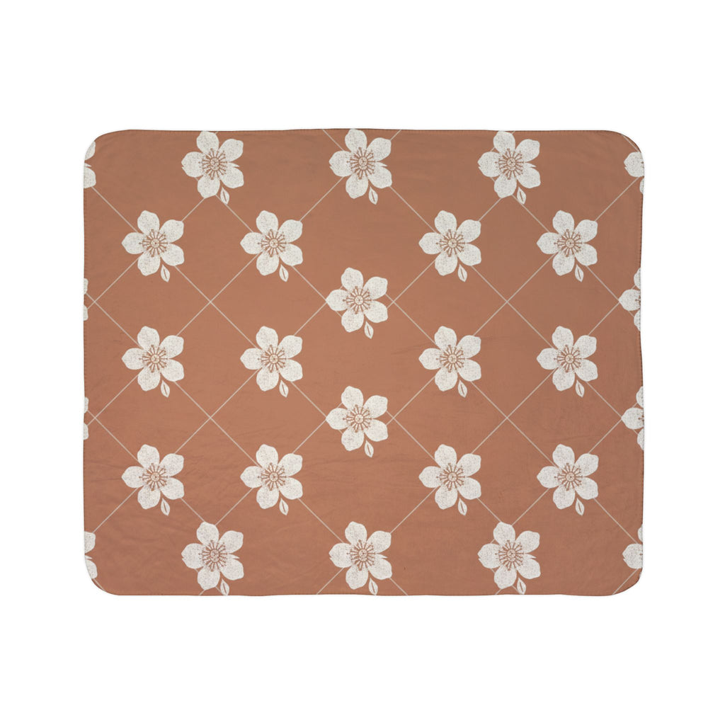 Terracotta Clay 🏺 Floral Fleece Sherpa Blanket Throw