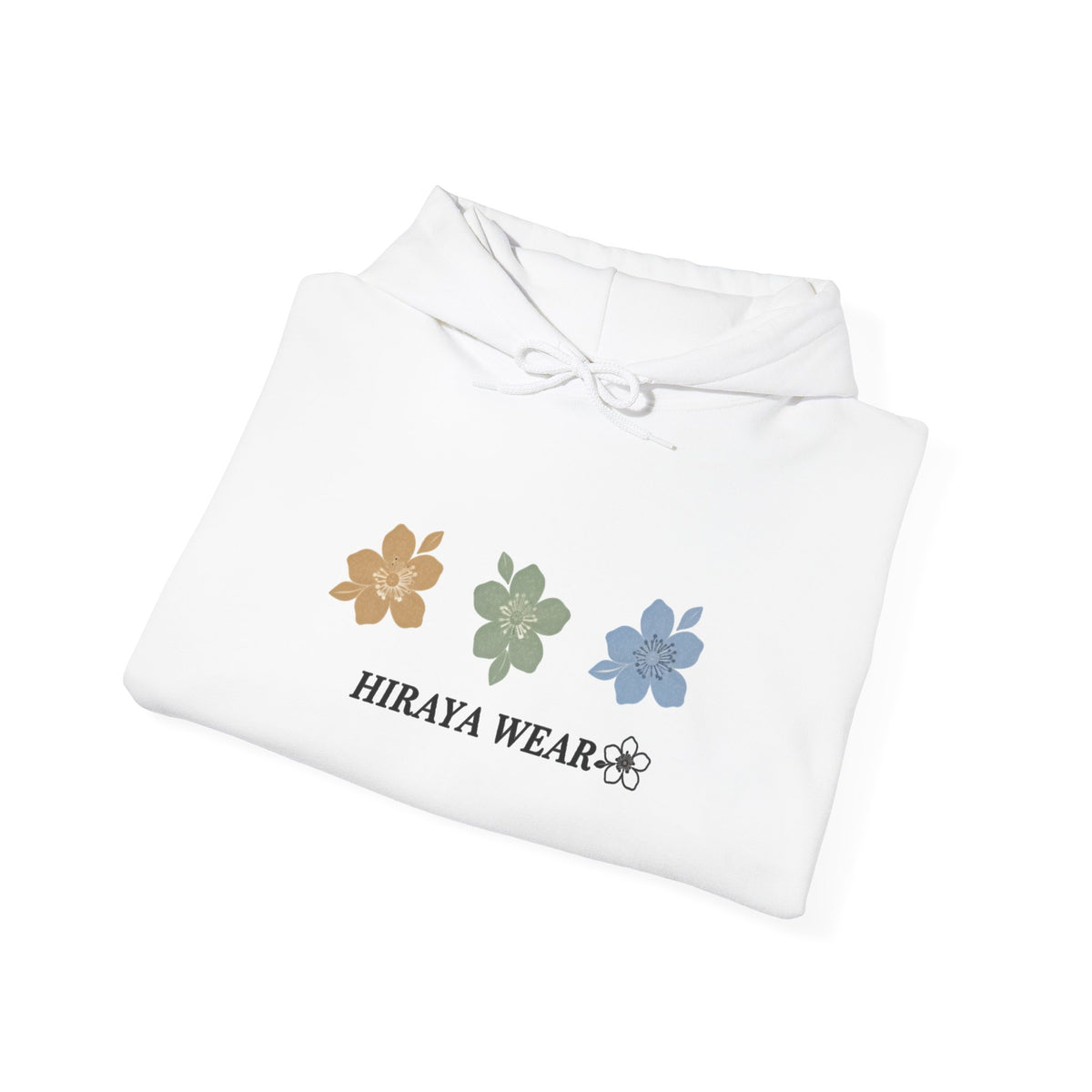 Minimal Floral Logo Hoodie — HIRAYA WEAR Cozy White Pullover