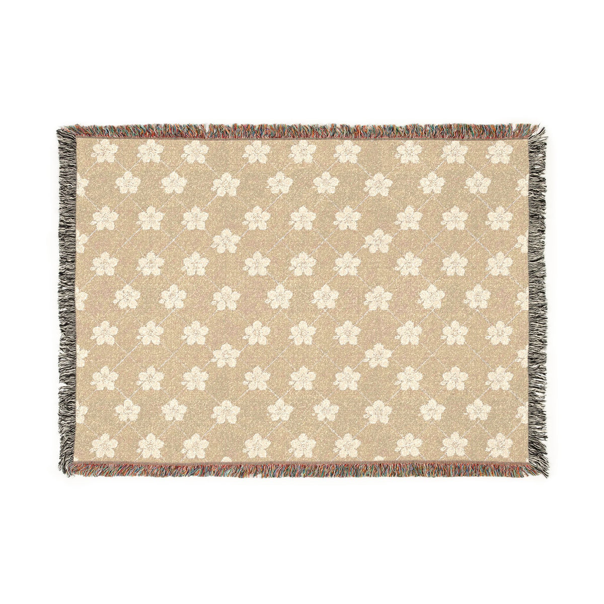 Floral Woven Blanket — Warm Beige 🟤 Throw